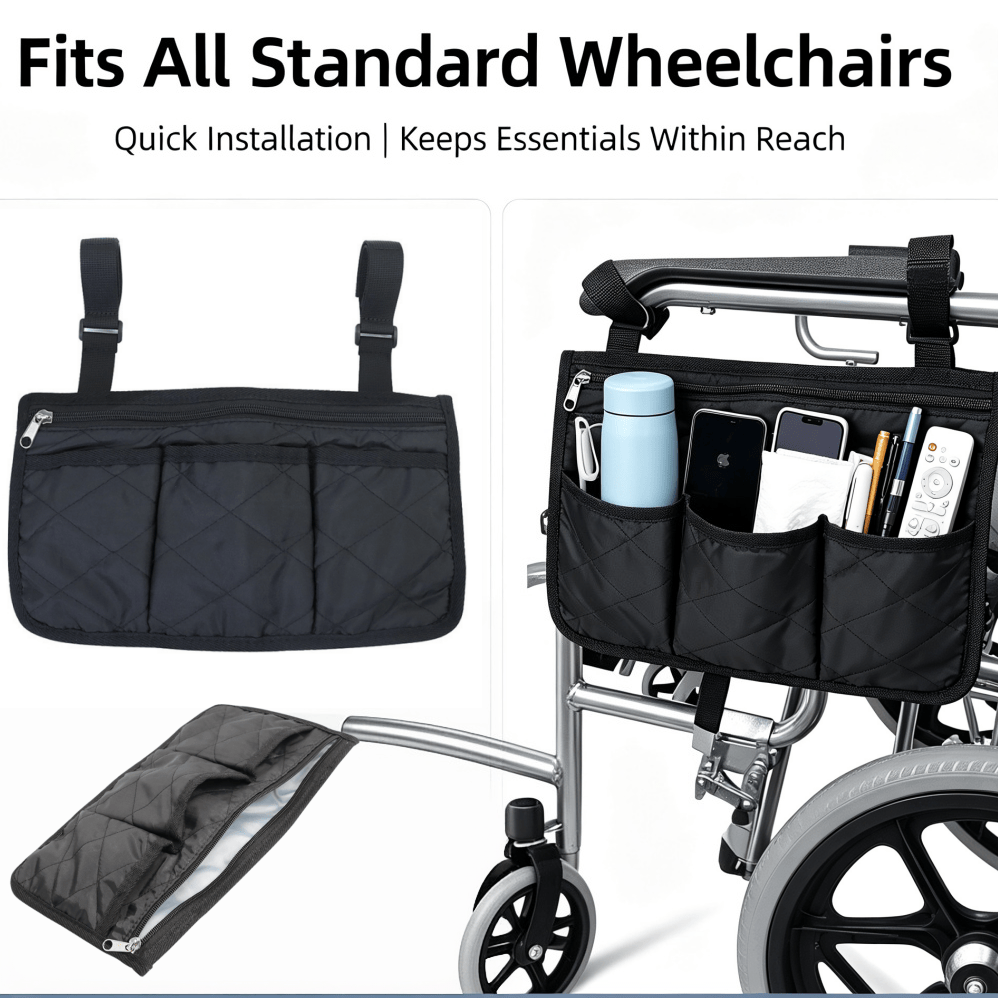 Storage & Organization - Multifunctional Wheelchair Armrest Side Storage Bag