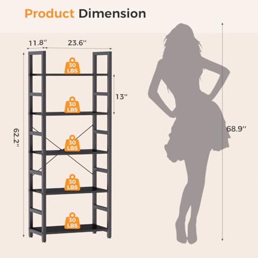 5-Tier Bookshelf, Modern Tall  - Storage & Organization recension och pris