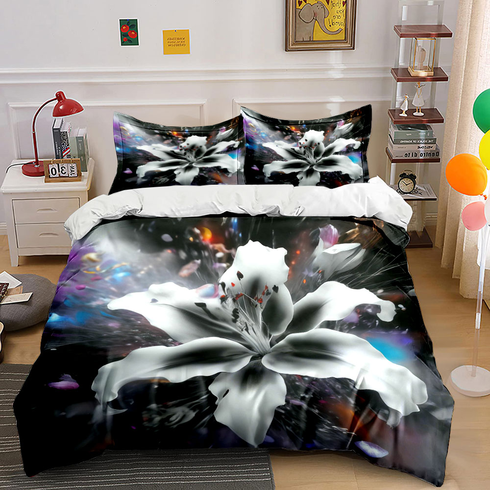 Abstract White Lily Flower Bed - Aesthetic Floral Duvet Cover recension och pris