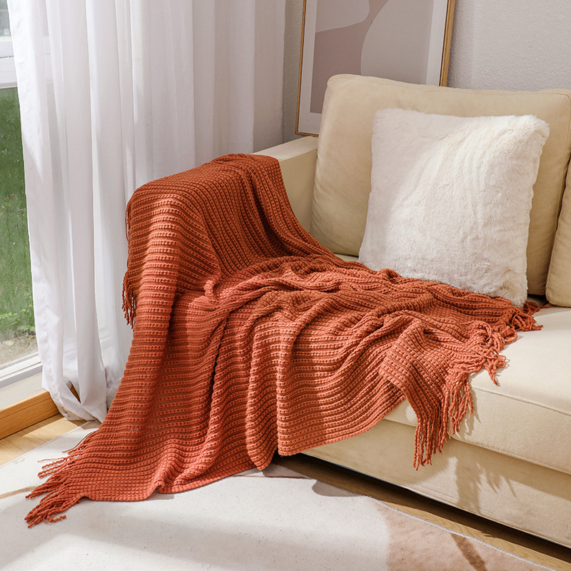 Boho Chunky Waffle Knit Throw  - Boho Throw Blanket Fringe recension och pris